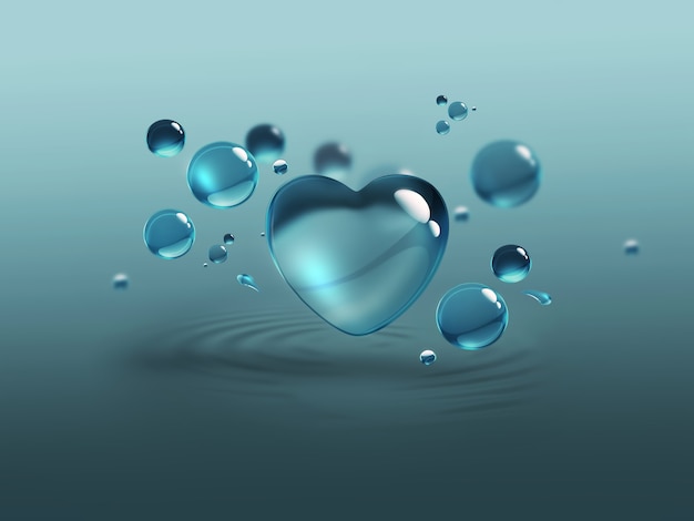 Blue water drops and water-heart