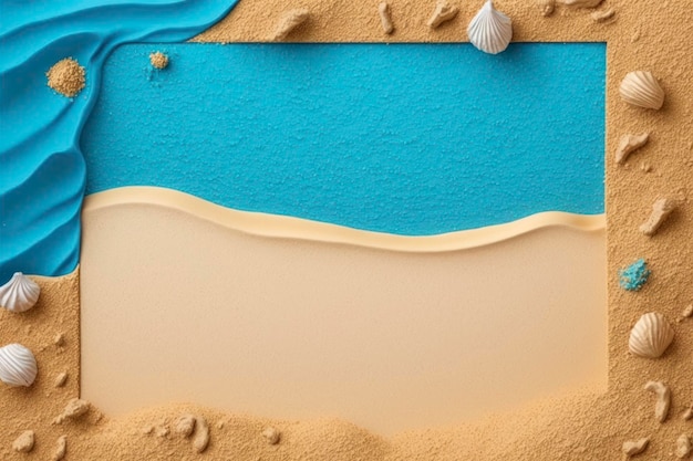 Blue water and sand background copy space mockup