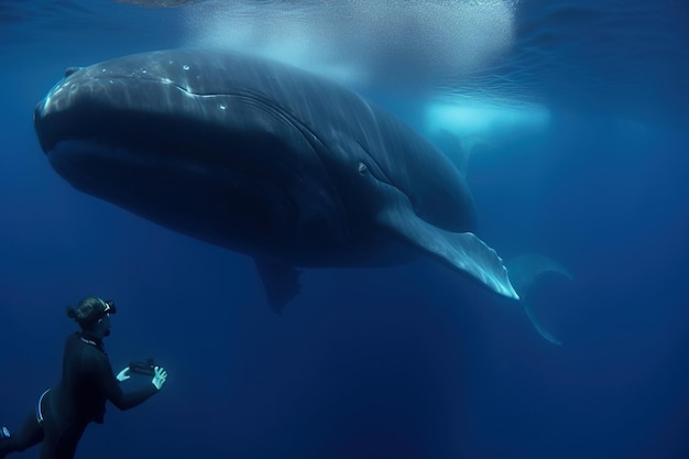 A blue water sea and big animal photo illustration