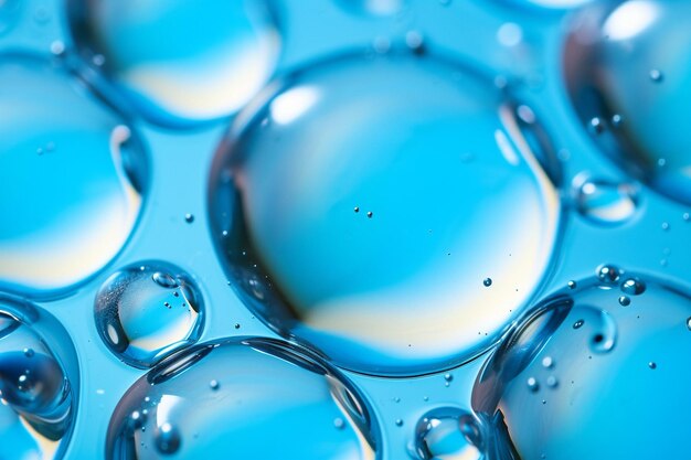 Foto sfondamento di bolle d'acqua o di sapone galleggianti blu