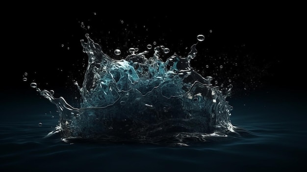 Blue water splash on black backgroundgenerative ai