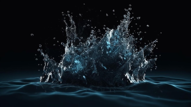 Blue water splash on black backgroundgenerative ai