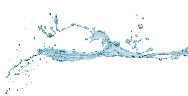 白い背景に分離された青い水のしぶき