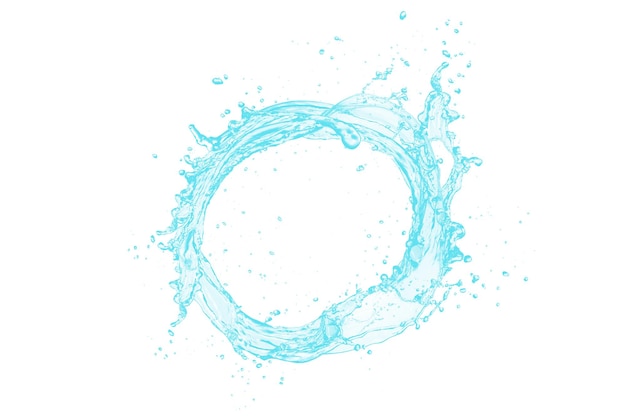 Blue water splash on a white background in a top view