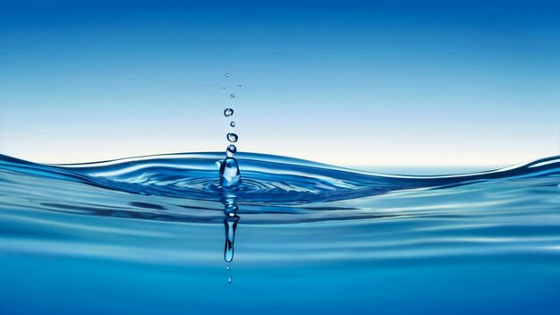 a blue water splash with water drops in the background