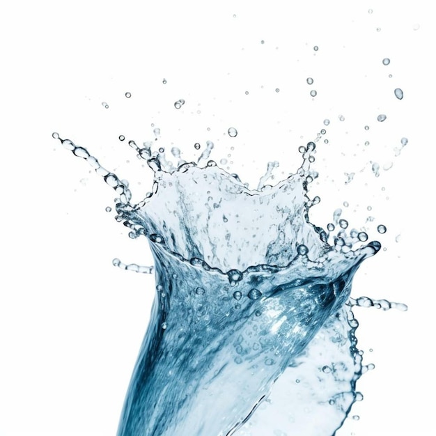 Blue water splash with the word water on a white background.