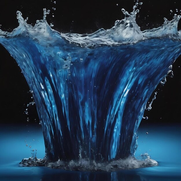 Blue water splashing against black backdrop