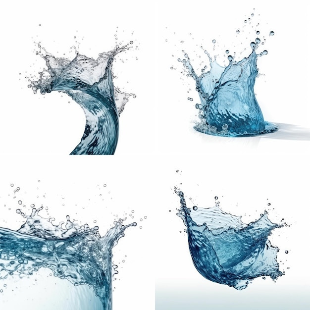 Blue water splashs on white background