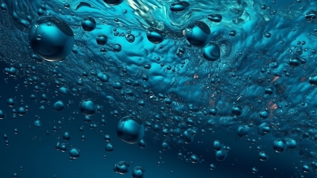 Голубая водная поверхность с пузырьками и надписью «океан» на ней.