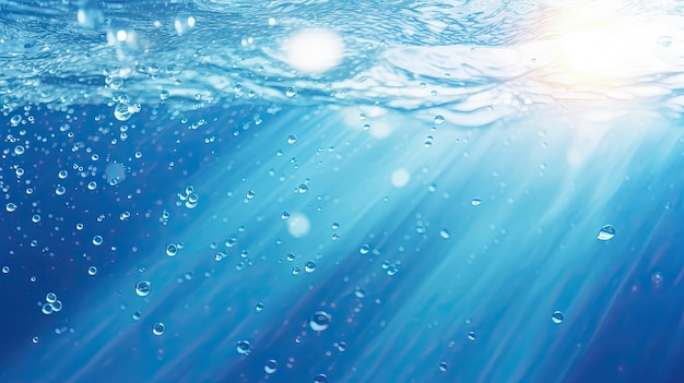 Foto superficie d'acqua blu con luce solare e spazio per il testo
