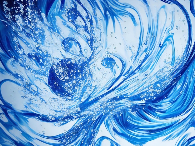 Blue water swirl splash with little bubbles isolated on white background liquid ai generated