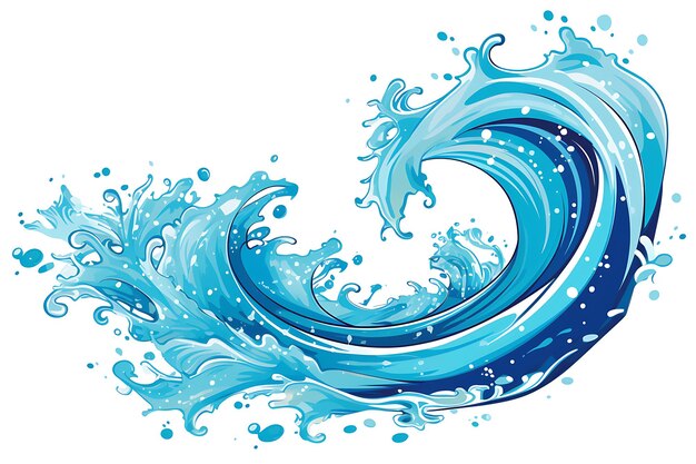Blue water wave splashes flow shapes and drops
