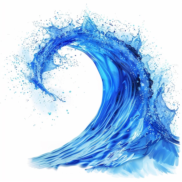 Blue Water Wave on White Background Refreshing and Isolated