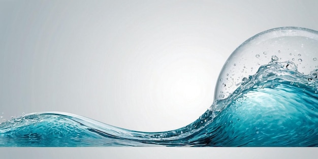 Photo blue water wave with bubbles on a white background