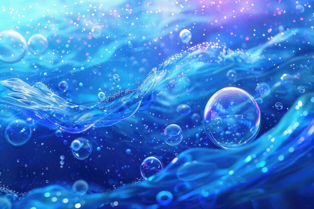 Photo blue under water waves and bubbles