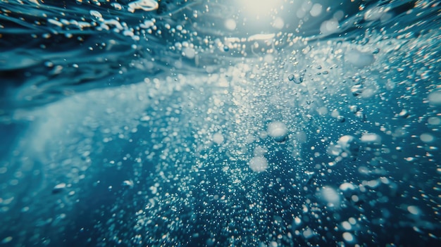 Photo blue under water waves and bubbles