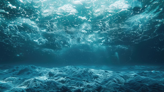 Photo blue under water waves and bubbles