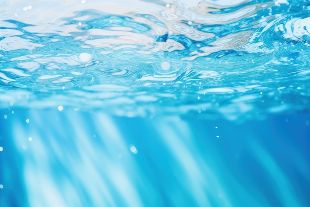 Blue water with bubbles and waves