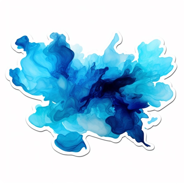 Photo blue watercolor blot sticker on white background ai generated
