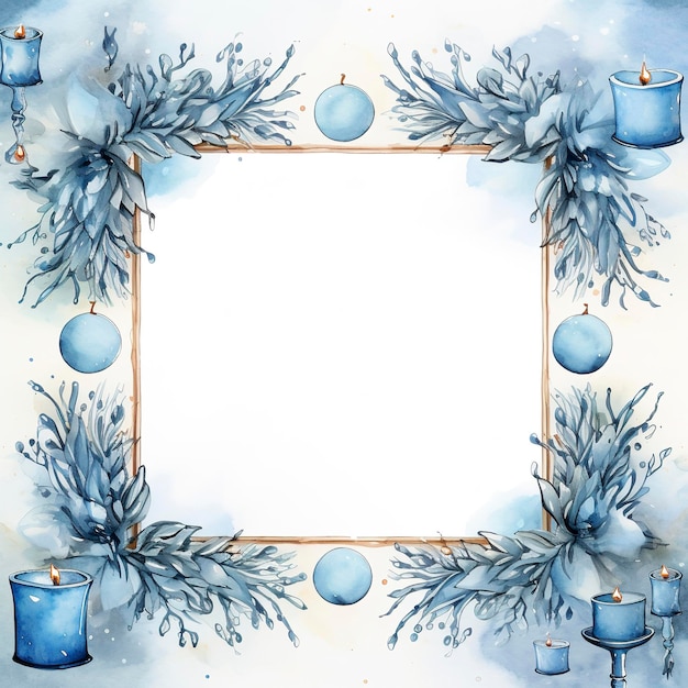 Photo blue watercolor christmas frame