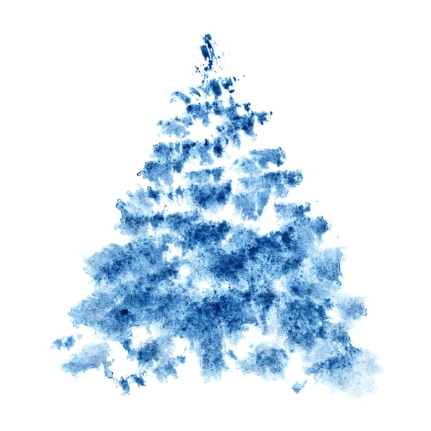 Blue watercolor Christmas tree isolated on the white background - raster illustration