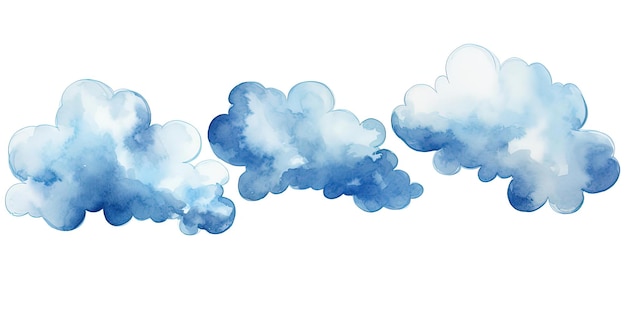 奇妙な漫画のスタイルで白い背景の青い水彩の雲