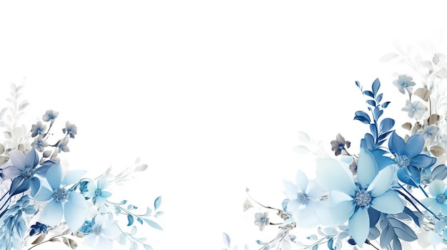 Photo blue watercolor floral empty space for text on white background