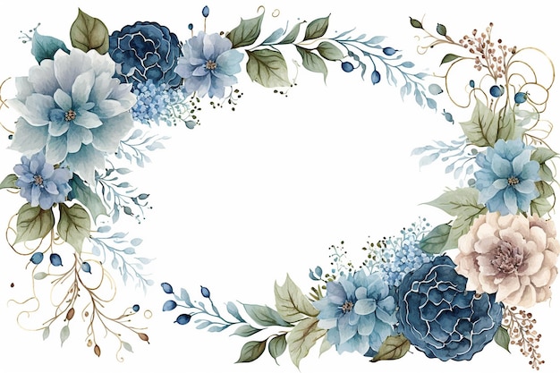 青い水彩花フレームの背景
