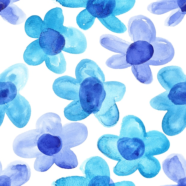 Синие акварельные цветы - бесшовный цветочный фон