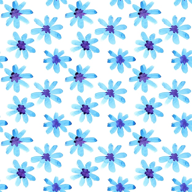 blue watercolor flowers - seamless pattern