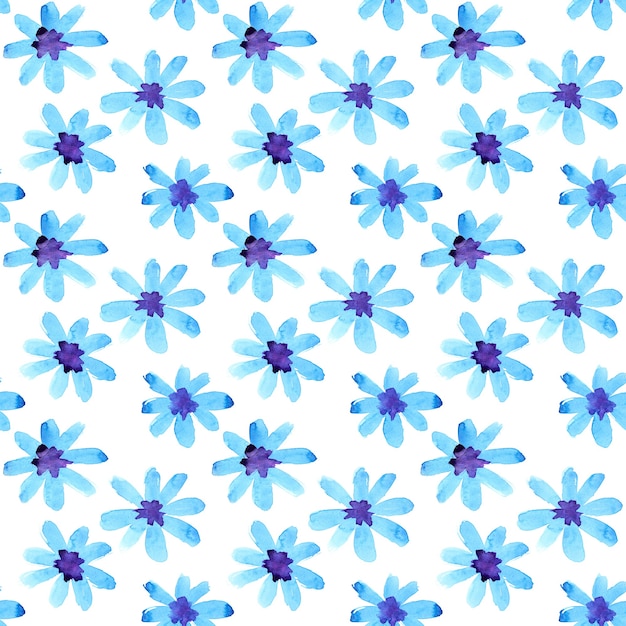 Blue watercolor flowers - seamless pattern