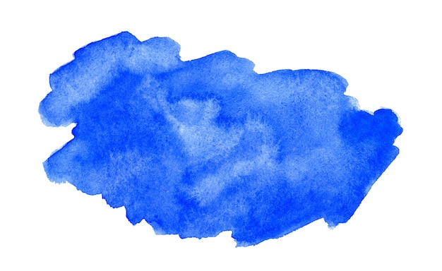 Blue watercolor hand drawn stain on white paper grain texture Abstract water color artistic brush paint splash background