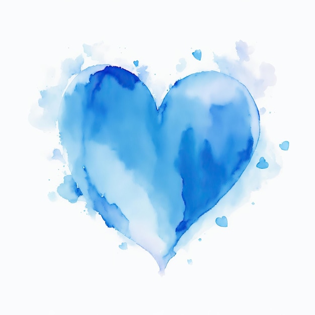 Photo a blue watercolor heart shape on a white background