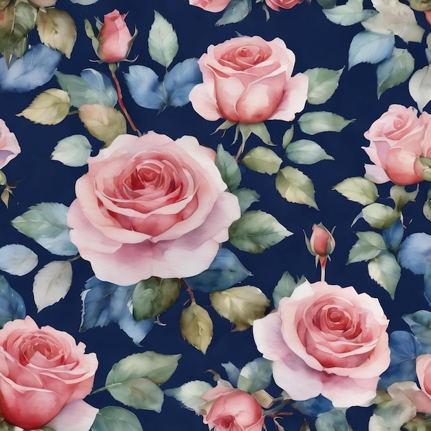 파란색 수색 장미 꽃 패턴 디자인