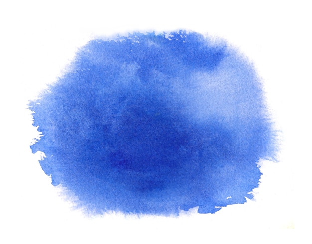 Blue watercolor stain with watercolour paint stroke, blots, wash edges