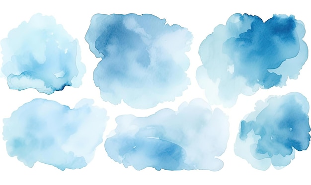 blue watercolor with brush on white background in the style of hardedged shapes