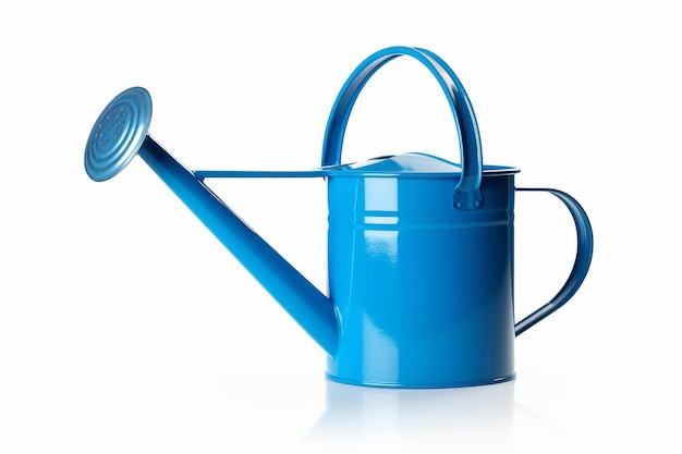 Photo blue watering can with handle on white background on a white or clear surface png transparent background