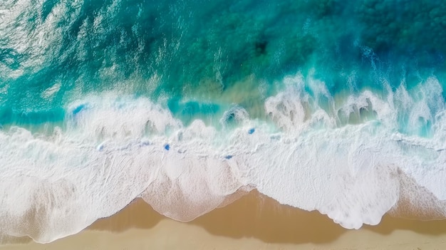 A blue wave on a beach, top view