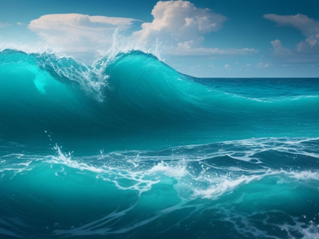 Photo a blue wave is rolling in the ocean.