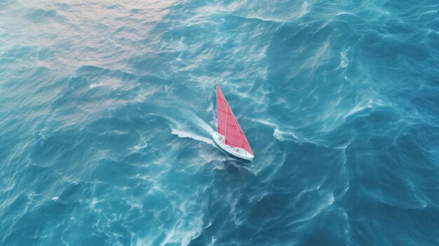 a blue wave behind a small sail boat