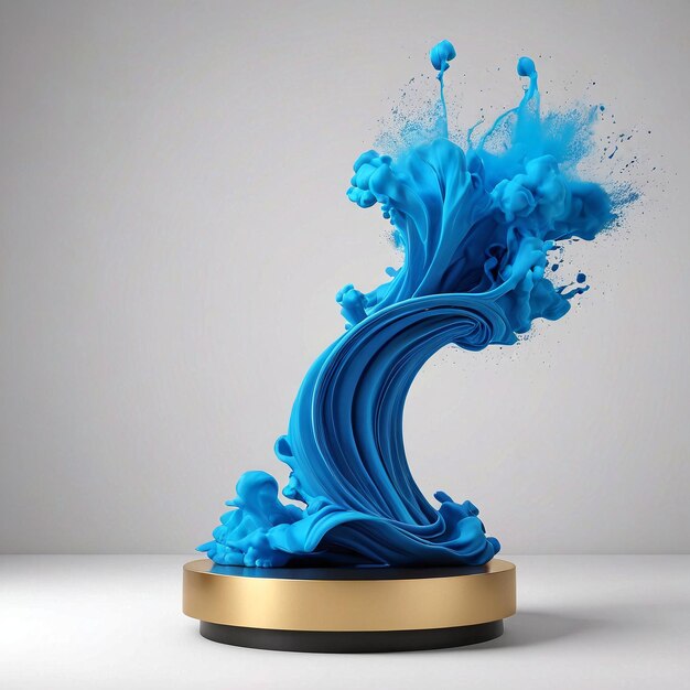 a blue wave splashing out of a gold pedestal