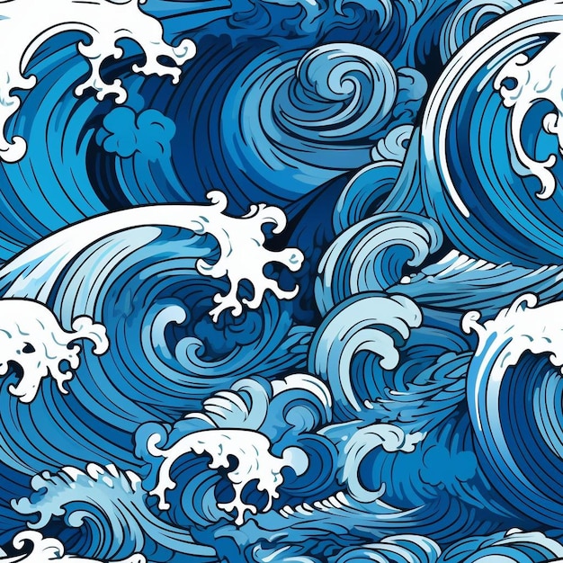 A blue wave with the ocean waves in the background