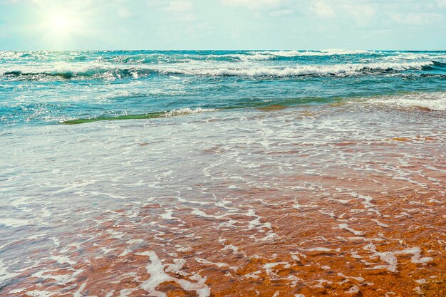 Photo blue waves on a sandy beach