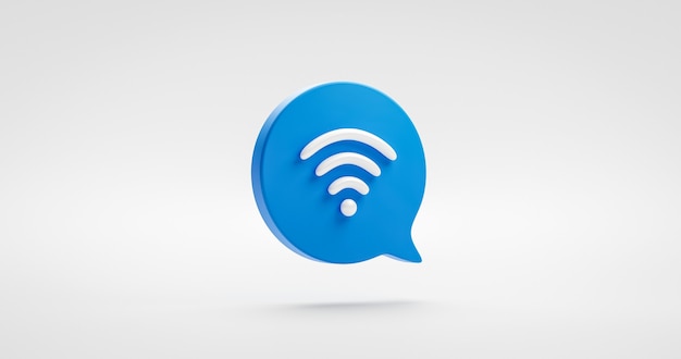 Foto sito web blu icona wifi o tecnologia wireless internet network comunicazione computer segnale segno simbolo isolato su sfondo bianco con connessione pubblica globale mobile digitale. rappresentazione 3d.