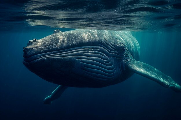 写真 海のシロナガスクジラ 生成 ai