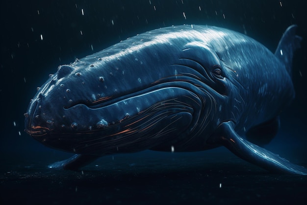 A blue whale is swimming in the water.