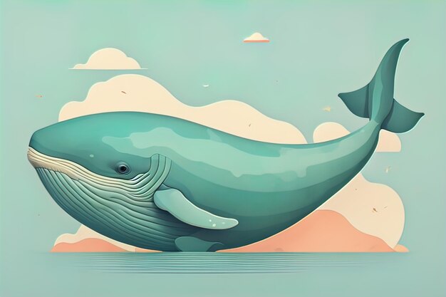 Blue whale isolated on a solid clor background ai generative