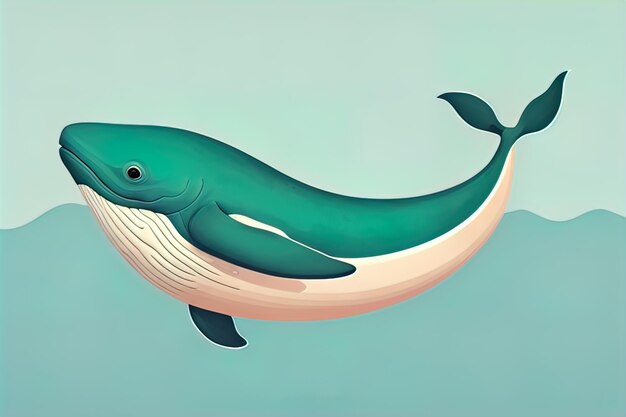 Blue whale isolated on a solid clor background ai generative