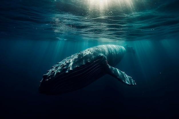 Blue whale in the ocean Generative AI