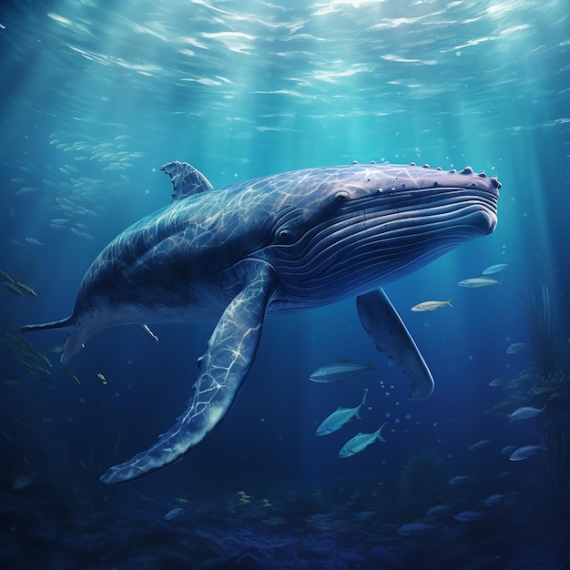 Photo blue whale in sea